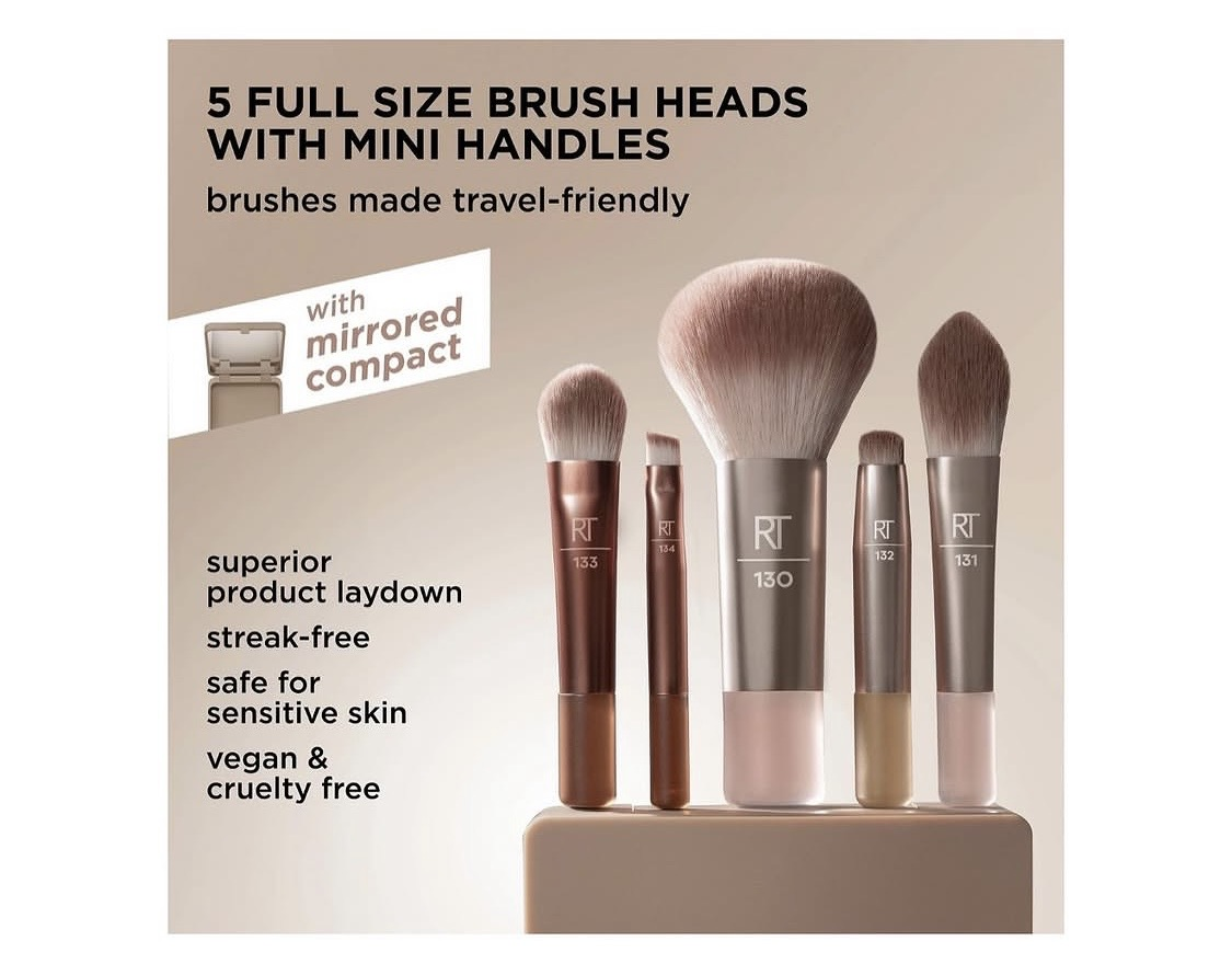 Real Techniques New Nudes 2.0 On-The-Glow Mini Makeup Brush Set + Mirrored Compact — Limited Edition