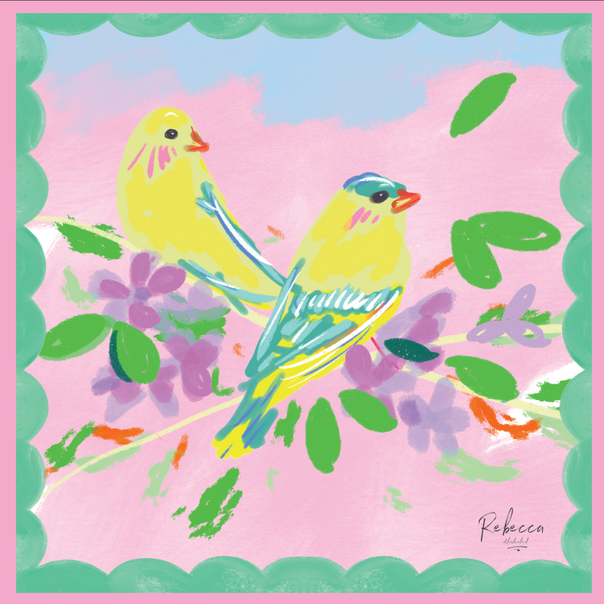 CANARIES-MAHJONG MAT Rebecca Illustrated