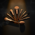 Real Techniques New Nudes 2.0 All Angles Face Set dramatic editorial photo with all 8 tools
