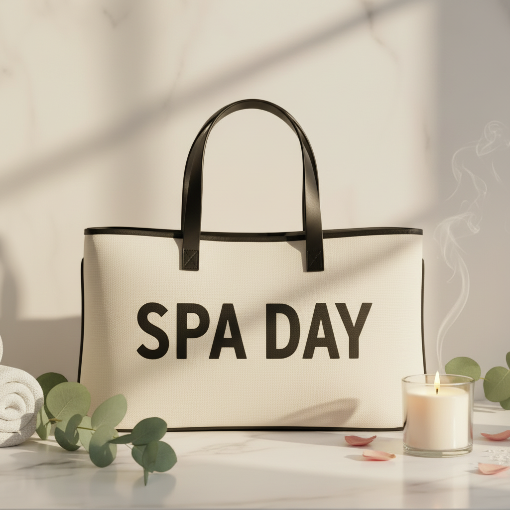 Canvas Tote Natural Spa Day in a luxury spa setting