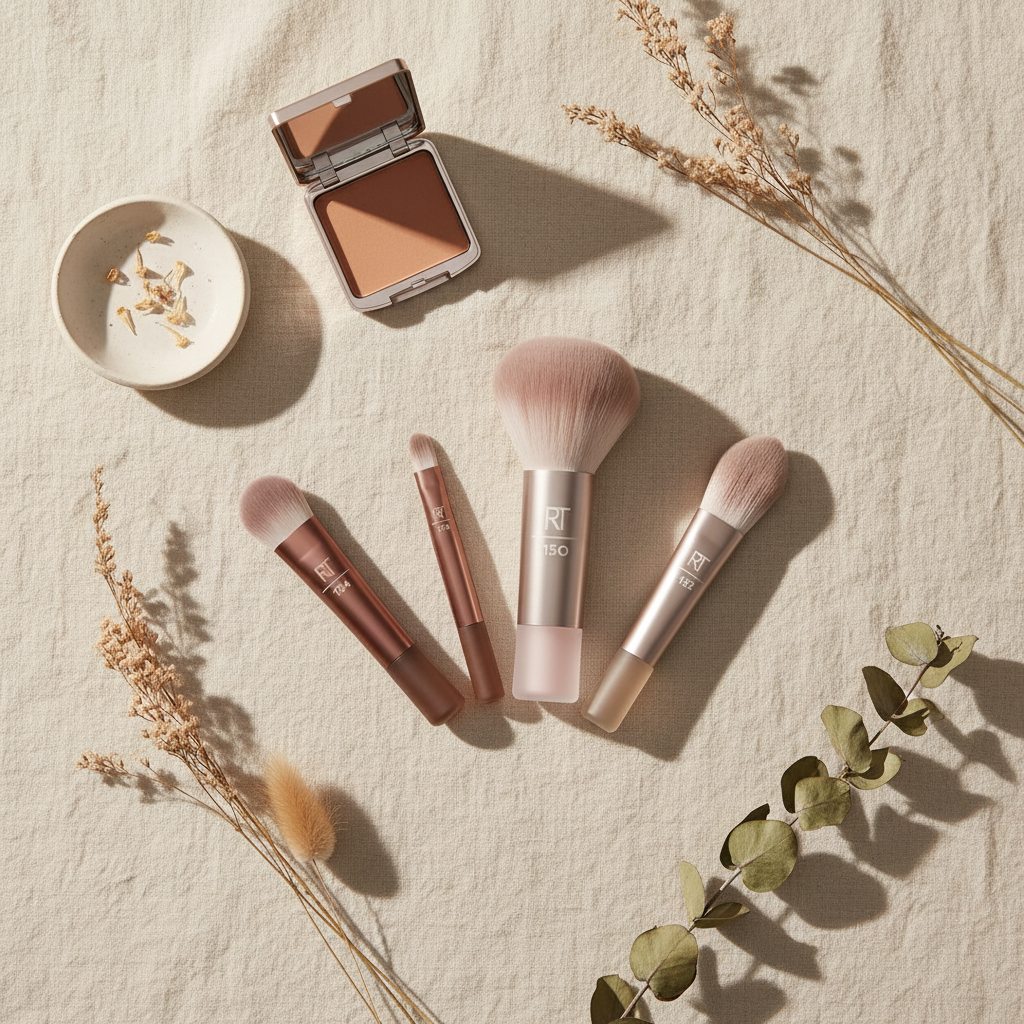 Real Techniques New Nudes Nothing But You Face Kit brushes on cream linen with botanicals